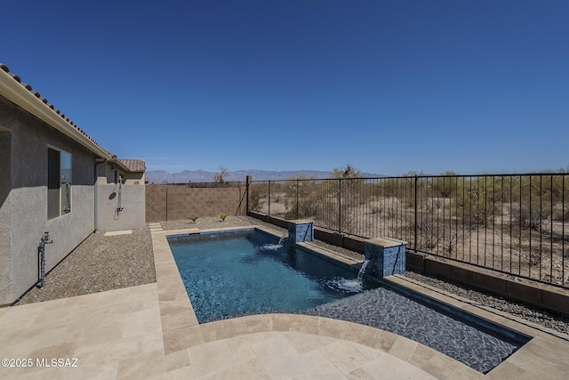 5369 S Sierra Prieta Trl, Tucson, AZ 85747 - view of pool featuring a fenced in pool, a patio, a mountain view, and a fenced backyard