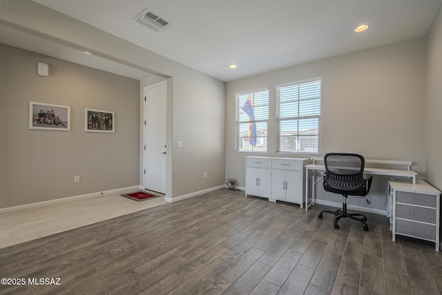 5369 S Sierra Prieta Trl, Tucson, AZ 85747 - office area with dark wood-type flooring, visible vents, recessed lighting, and baseboards