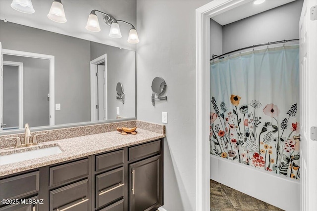 3156 S Three D Ct, Tucson, AZ 85713 - full bathroom featuring vanity and shower / bathtub combination with curtain
