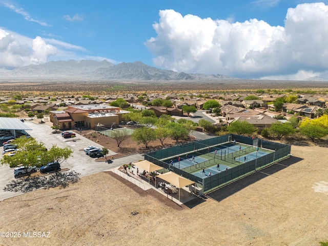 drone / aerial view featuring a mountain view and a residential view