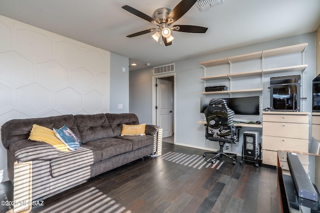 894 E Prairie Field Ln, Sahuarita, AZ 85629 - office area with a ceiling fan, wood-type flooring, and baseboards