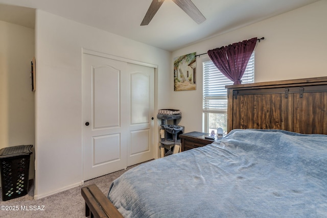 894 E Prairie Field Ln, Sahuarita, AZ 85629 - bedroom featuring light colored carpet, a closet, and ceiling fan