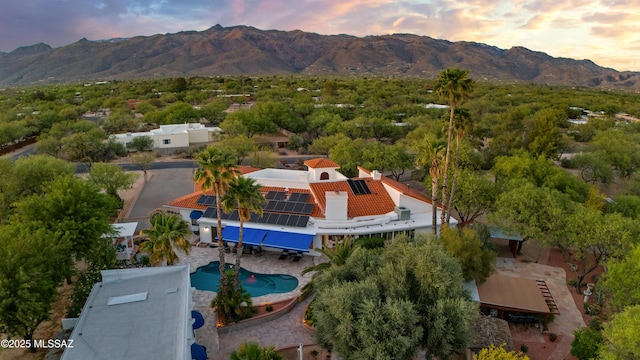 birds eye view of property with a mountain view