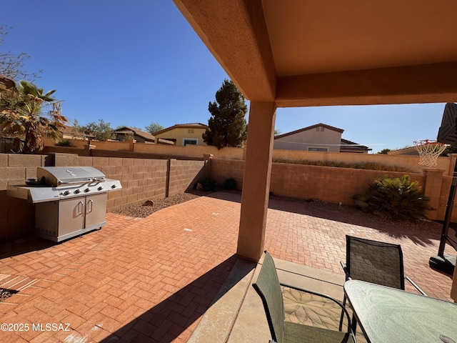 view of patio / terrace featuring grilling area and a fenced backyard