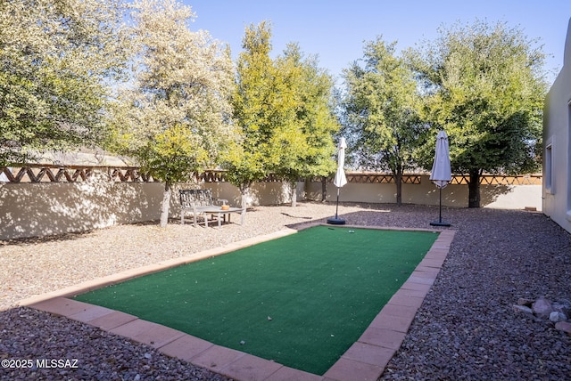 view of yard with a fenced backyard