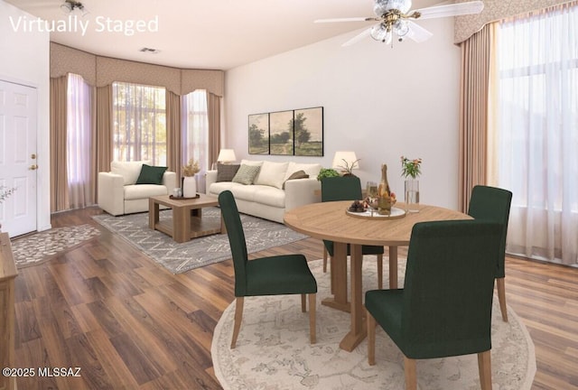 2377 W Catalina View Dr, Tucson, AZ 85742 - dining area featuring wood finished floors and a ceiling fan