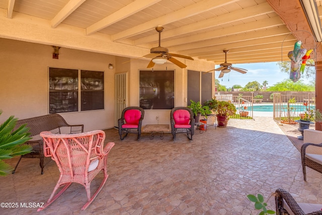 2377 W Catalina View Dr, Tucson, AZ 85742 - view of patio with a ceiling fan and a fenced backyard