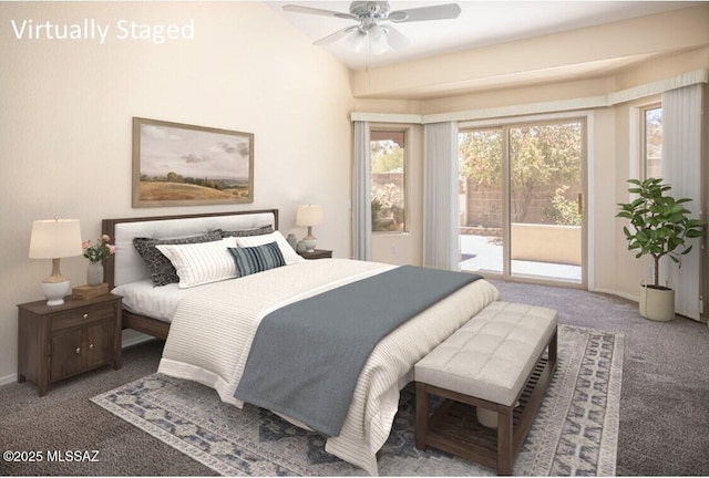 2377 W Catalina View Dr, Tucson, AZ 85742 - bedroom with carpet, access to outside, baseboards, and ceiling fan