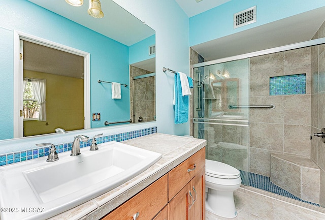 2778 S Via Del Bac, Green Valley, AZ 85622 - full bathroom featuring toilet, a stall shower, visible vents, and vanity