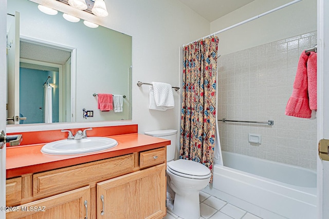 2778 S Via Del Bac, Green Valley, AZ 85622 - bathroom featuring tile patterned floors, shower / bathtub combination with curtain, toilet, and vanity