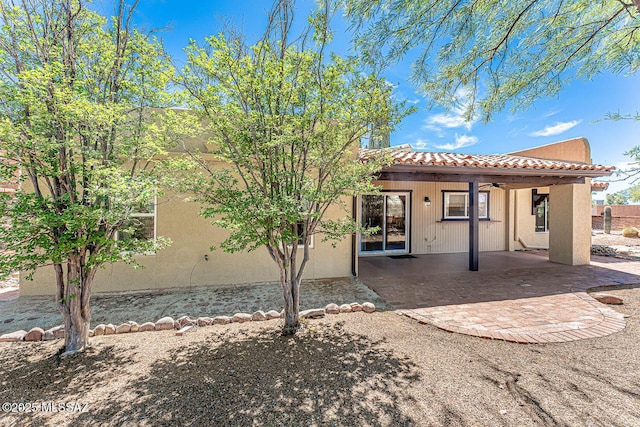 2778 S Via Del Bac, Green Valley, AZ 85622 - rear view of house featuring ceiling fan, stucco siding, a tiled roof, and a patio area