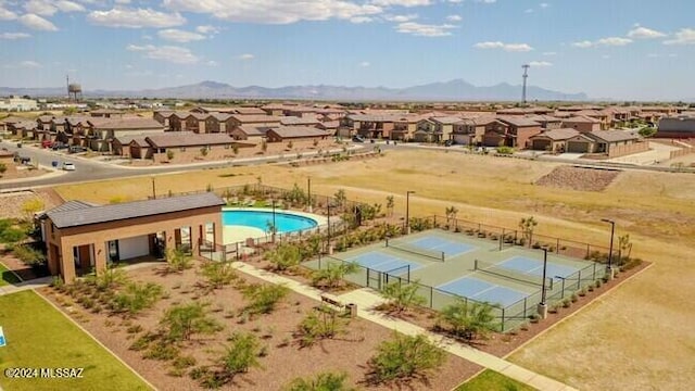 aerial view with a mountain view and a residential view