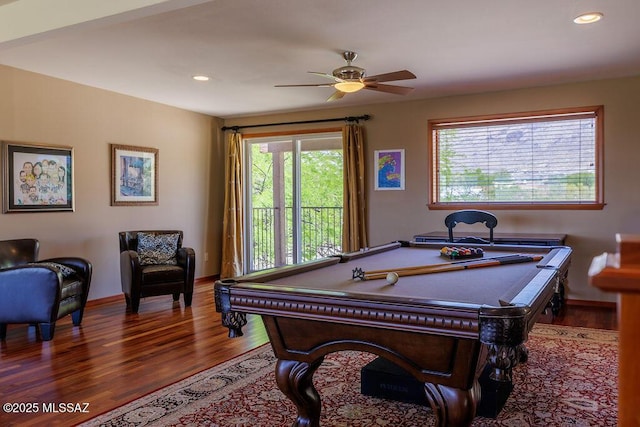 5310 N Calle Bujia, Tucson, AZ 85718 - recreation room with billiards, wood finished floors, ceiling fan, and recessed lighting