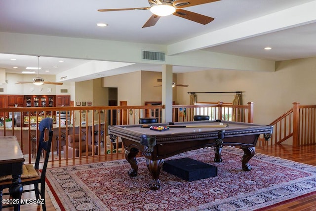 5310 N Calle Bujia, Tucson, AZ 85718 - game room with ceiling fan, wood finished floors, recessed lighting, beamed ceiling, and billiards