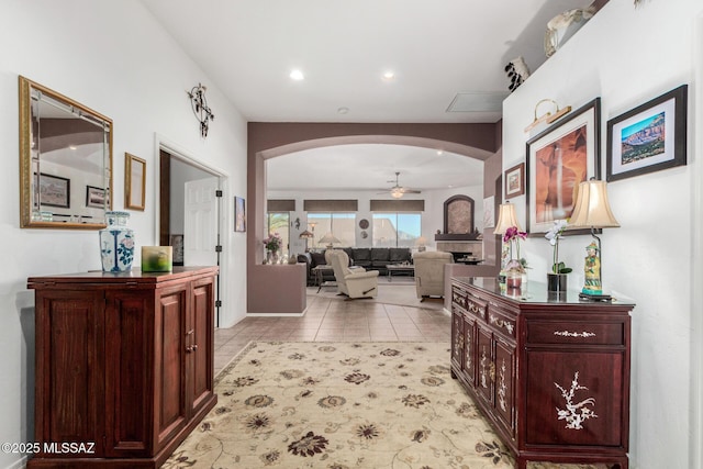 60621 E Eagle Heights Dr, Tucson, AZ 85739 - corridor with arched walkways, recessed lighting, and light tile patterned flooring