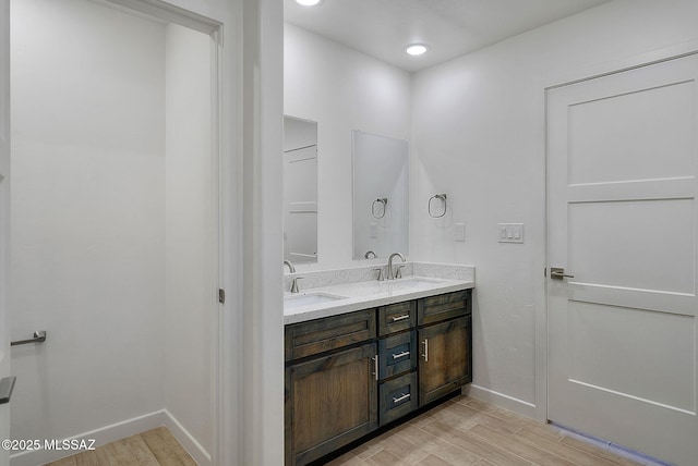 172 Vereda Cabrilla Ln, Rio Rico, AZ 85648 - bathroom with double vanity, wood finished floors, baseboards, and a sink
