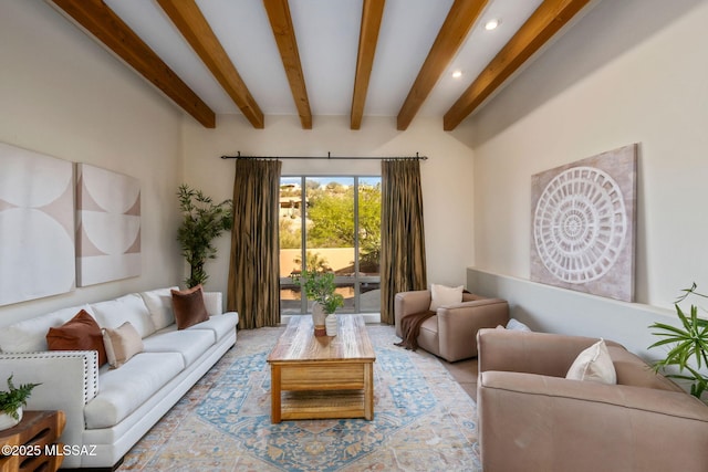 6340 N Placita Alta Reposa, Tucson, AZ 85750 - living room with recessed lighting and beamed ceiling