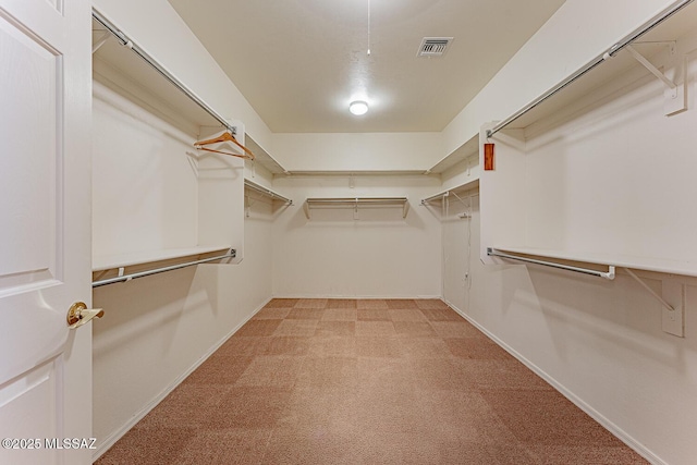 spacious closet featuring visible vents and light carpet