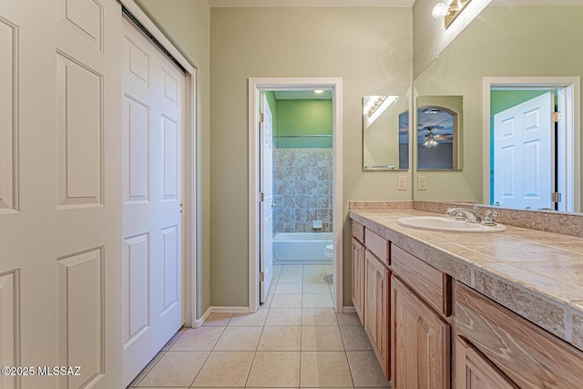 bathroom with tile patterned floors, toilet, vanity, and baseboards