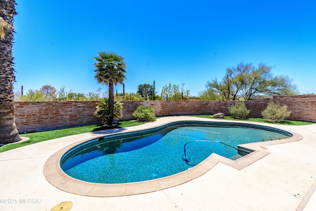 view of swimming pool with a fenced in pool and a fenced backyard