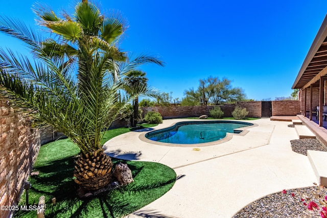 view of swimming pool with a patio, a fenced backyard, and a fenced in pool