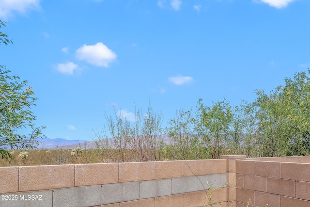 view of yard featuring a mountain view and a fenced backyard