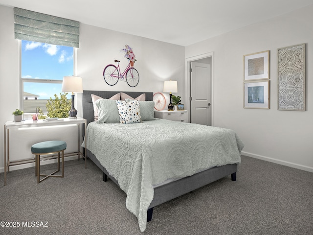 bedroom featuring carpet and baseboards