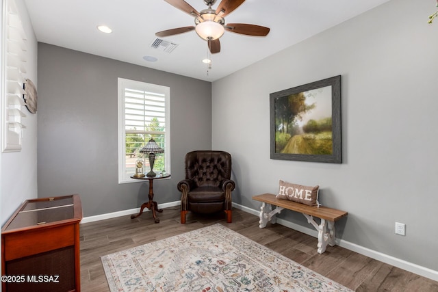 6505 W Sugar Pine Trl, Tucson, AZ 85743 - living area featuring a ceiling fan, wood finished floors, baseboards, and recessed lighting