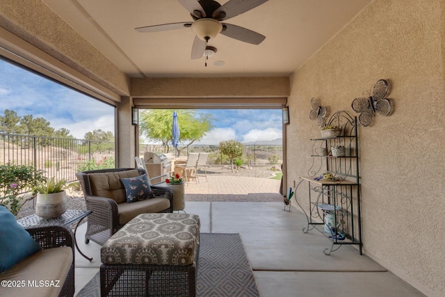 6505 W Sugar Pine Trl, Tucson, AZ 85743 - view of patio featuring fence and a ceiling fan