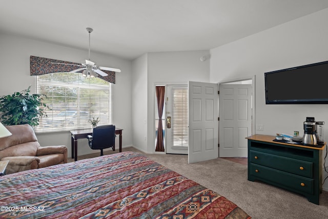 bedroom featuring light colored carpet and access to exterior