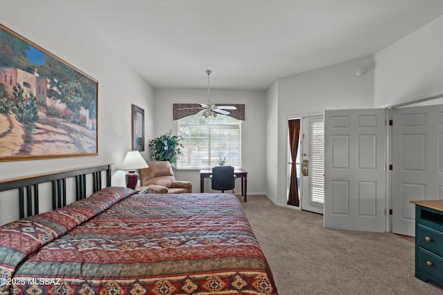 bedroom featuring light colored carpet
