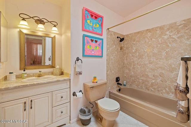 full bath with toilet, tile patterned floors, bathing tub / shower combination, and vanity