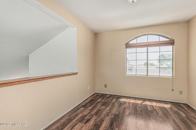unfurnished room with baseboards and wood finished floors