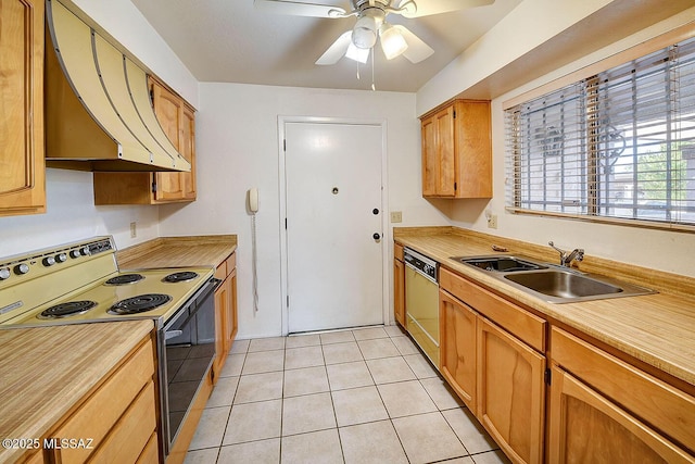 2712 N Beverly Ave, Tucson, AZ 85712 - kitchen with range hood, light countertops, electric range oven, a sink, and dishwasher