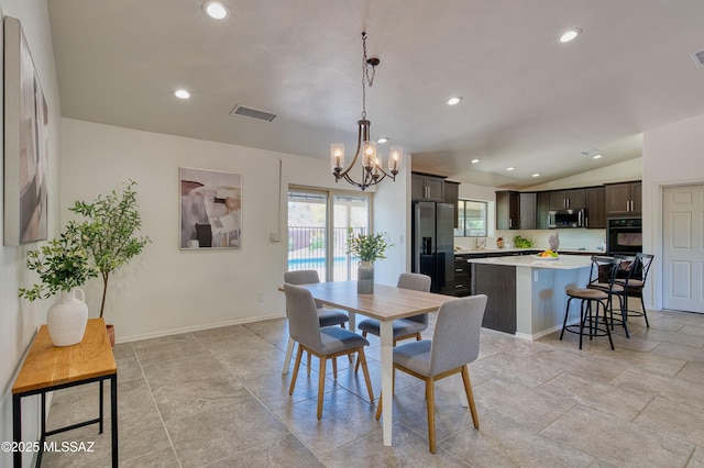 4921 N Boyd Ln, Tucson, AZ 85750 - dining space with visible vents, recessed lighting, a chandelier, and vaulted ceiling