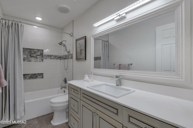 4921 N Boyd Ln, Tucson, AZ 85750 - full bath with vanity, shower / tub combo, tile patterned floors, and toilet