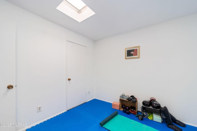 exercise area featuring a skylight