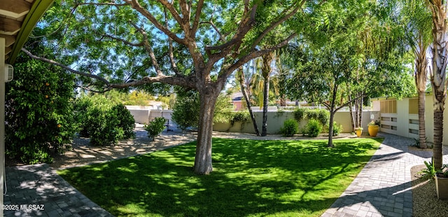 surrounding community with a fenced backyard and a yard