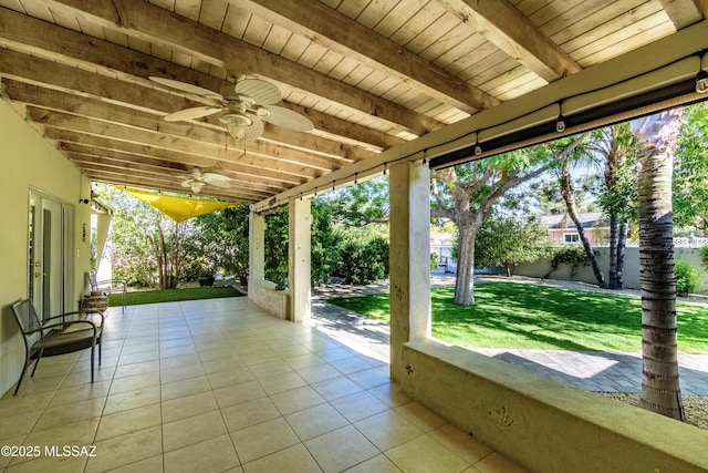 view of patio / terrace with a ceiling fan and french doors
