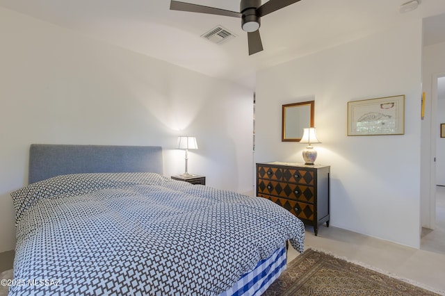2626 E 4th St, Tucson, AZ 85716 - bedroom featuring ceiling fan, concrete floors, and visible vents