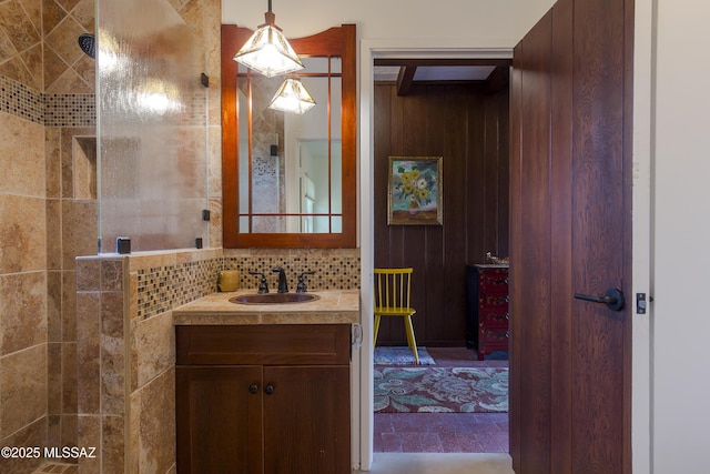 2626 E 4th St, Tucson, AZ 85716 - bathroom with vanity, tasteful backsplash, and a tile shower