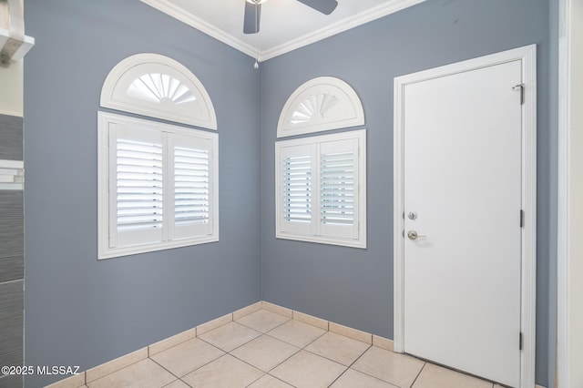 1025 N Perry Ave, Tucson, AZ 85705 - foyer with ornamental molding, a ceiling fan, and light tile patterned flooring