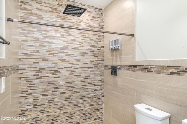 1025 N Perry Ave, Tucson, AZ 85705 - full bath featuring a tile shower, toilet, and tile walls