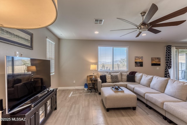 12100 E Ryscott Cir, Vail, AZ 85641 - living area featuring visible vents, a ceiling fan, baseboards, and recessed lighting