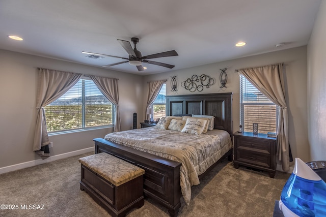 12100 E Ryscott Cir, Vail, AZ 85641 - carpeted bedroom with recessed lighting, baseboards, multiple windows, and a ceiling fan
