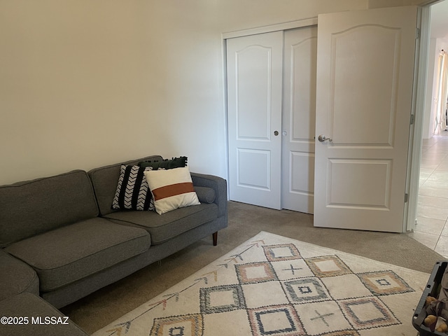 living room featuring light colored carpet