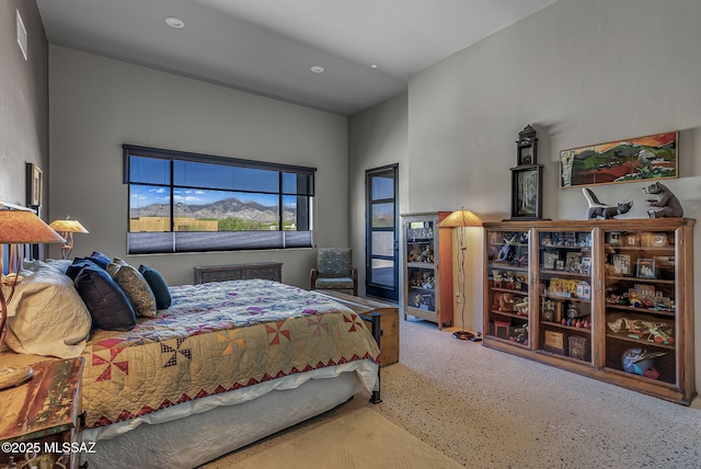 bedroom with carpet floors, recessed lighting, and visible vents