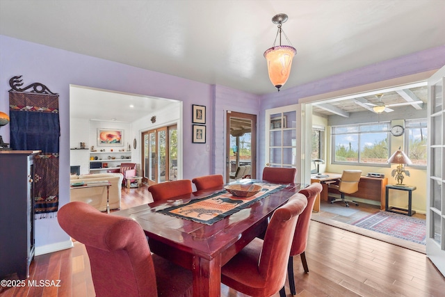 5920 N Campbell Ave, Tucson, AZ 85718 - dining area with hardwood / wood-style floors, a ceiling fan, and a desk