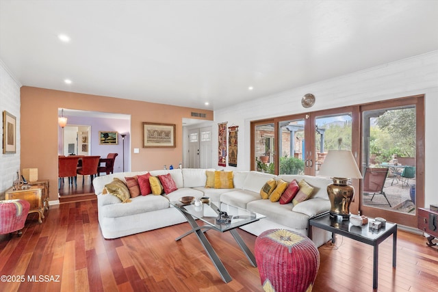 5920 N Campbell Ave, Tucson, AZ 85718 - living area with wood-type flooring, recessed lighting, and crown molding