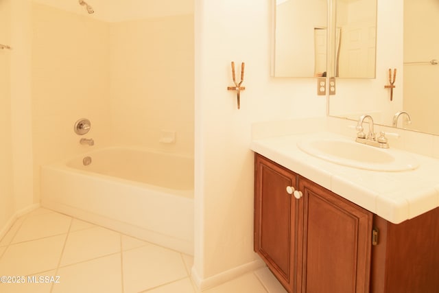 full bathroom with  shower combination, tile patterned flooring, and vanity